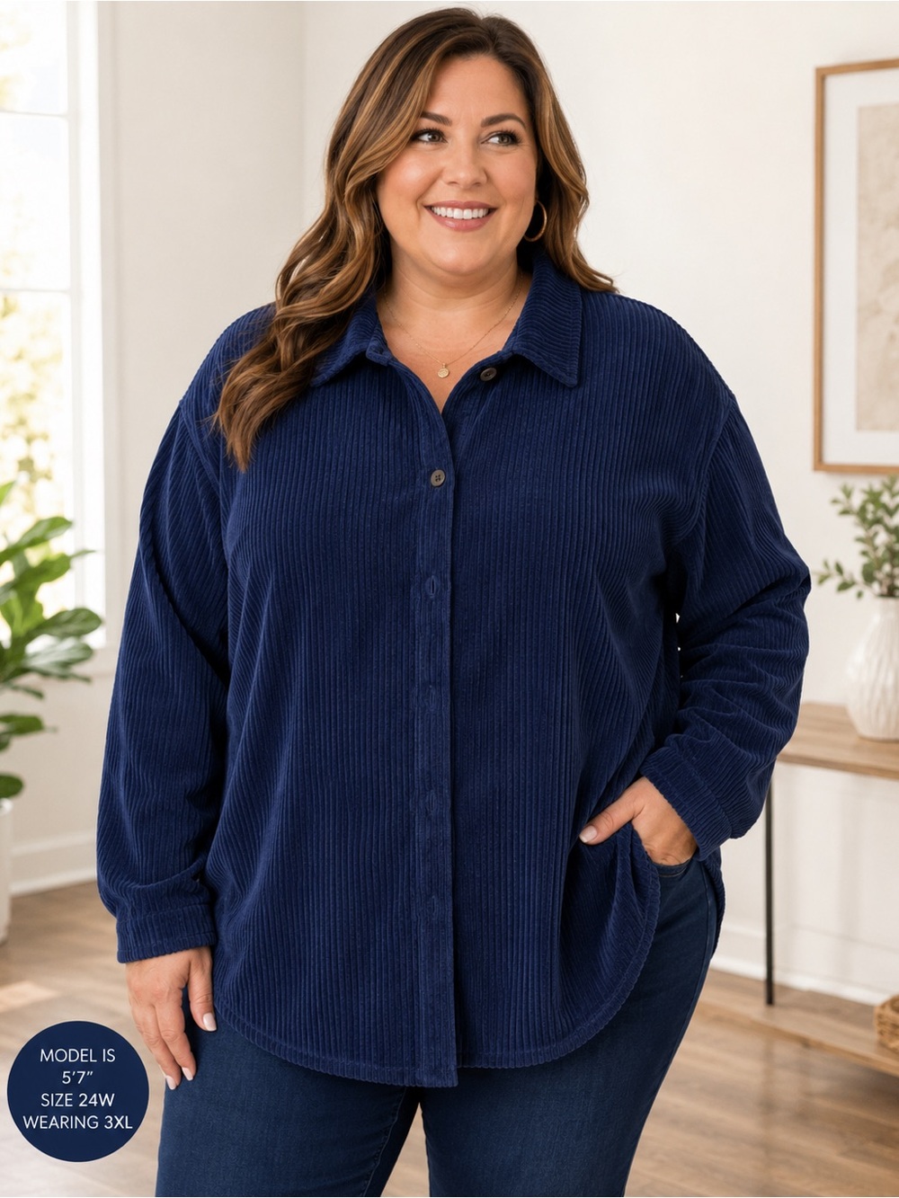 Karen Scott Black Corduroy Button-Up Shirt